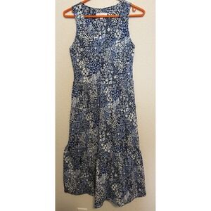 LOFT X-Small Blue Floral Sleeveless Tiered Midi Dress Cottagecore Casual